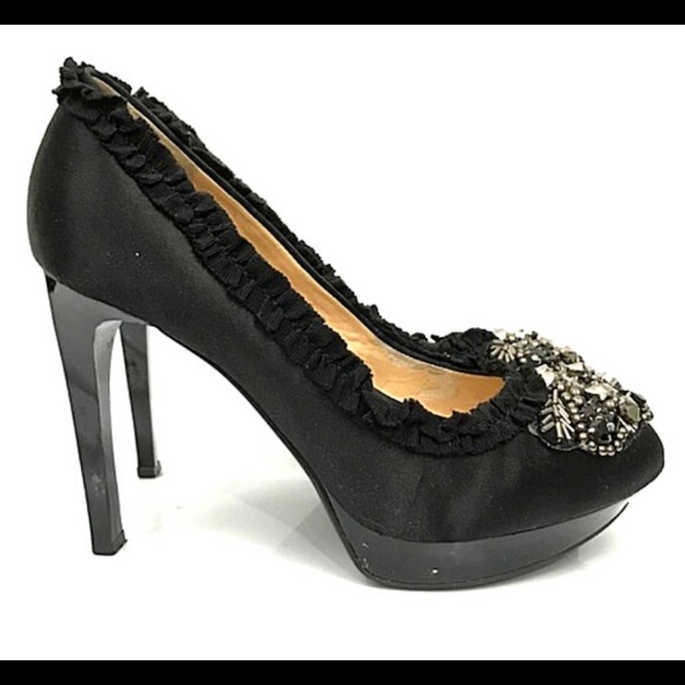 (2 for $15) Gianni Bini Black Satin Rhinestone Platform Pumps